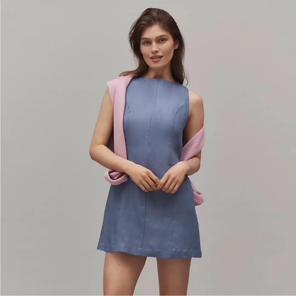 Reformation Citron Linen Mini Dress - Cornflower New With Tags size 12